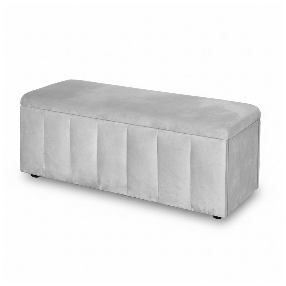 Storage Ottoman Blanket Box Velvet Grey 103cm - Furniture > Living Room > Ottomans & Footstools - Rivercity House & Home Co. (ABN 18 642 972 209) - Affordable Modern Furniture Australia