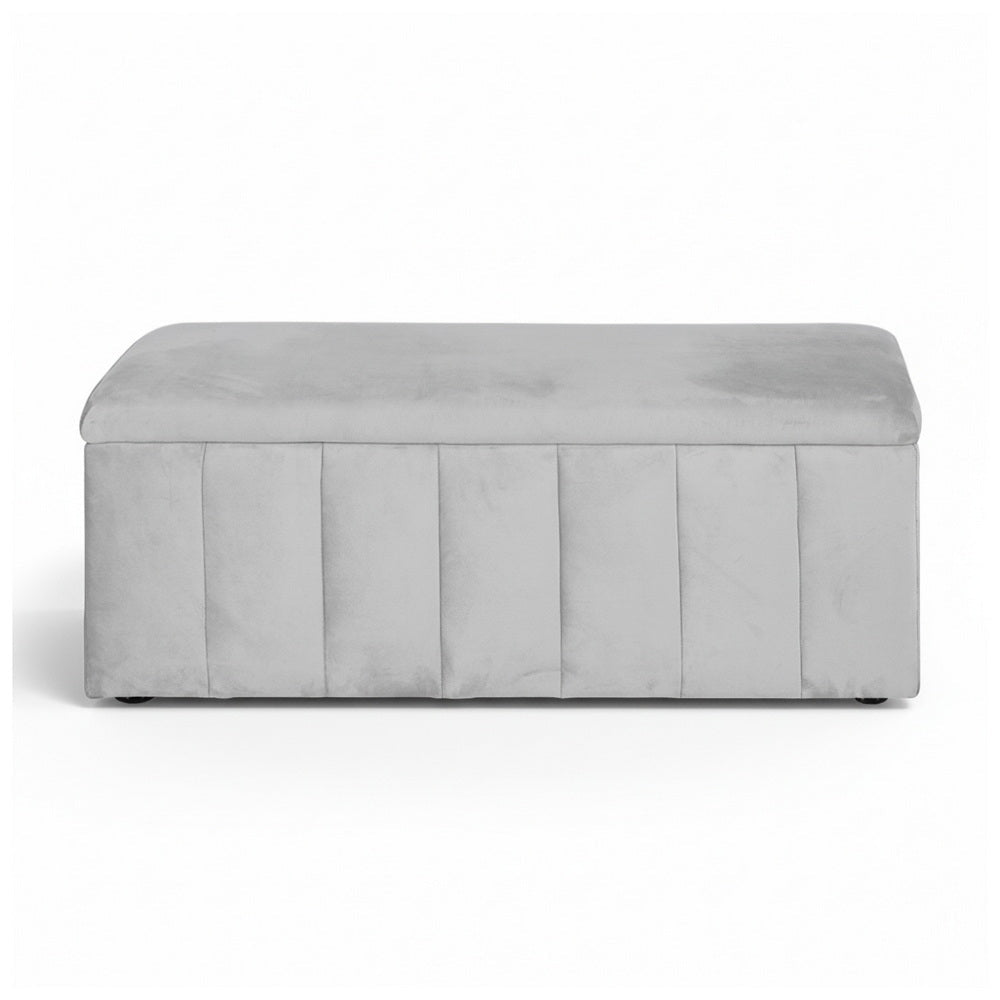 Storage Ottoman Blanket Box Velvet Grey 103cm - Furniture > Living Room > Ottomans & Footstools - Rivercity House & Home Co. (ABN 18 642 972 209) - Affordable Modern Furniture Australia