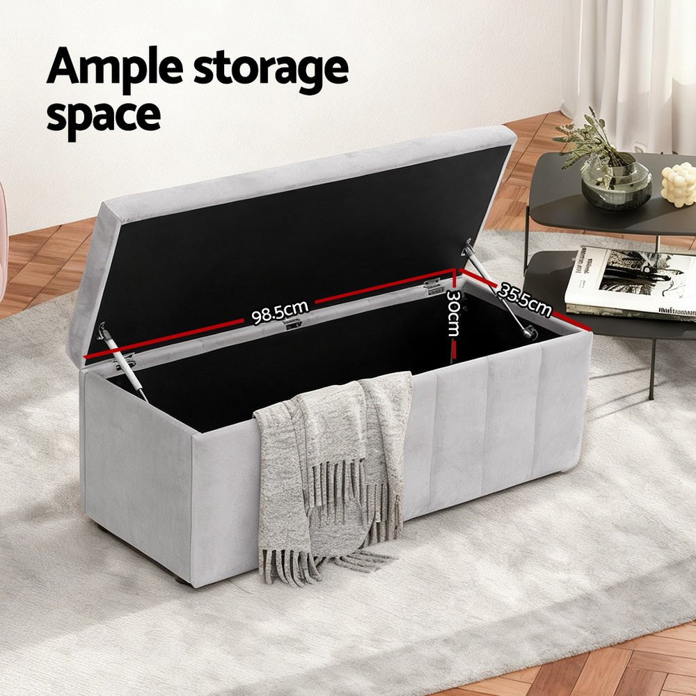 Storage Ottoman Blanket Box Velvet Grey 103cm - Furniture > Living Room > Ottomans & Footstools - Rivercity House & Home Co. (ABN 18 642 972 209) - Affordable Modern Furniture Australia