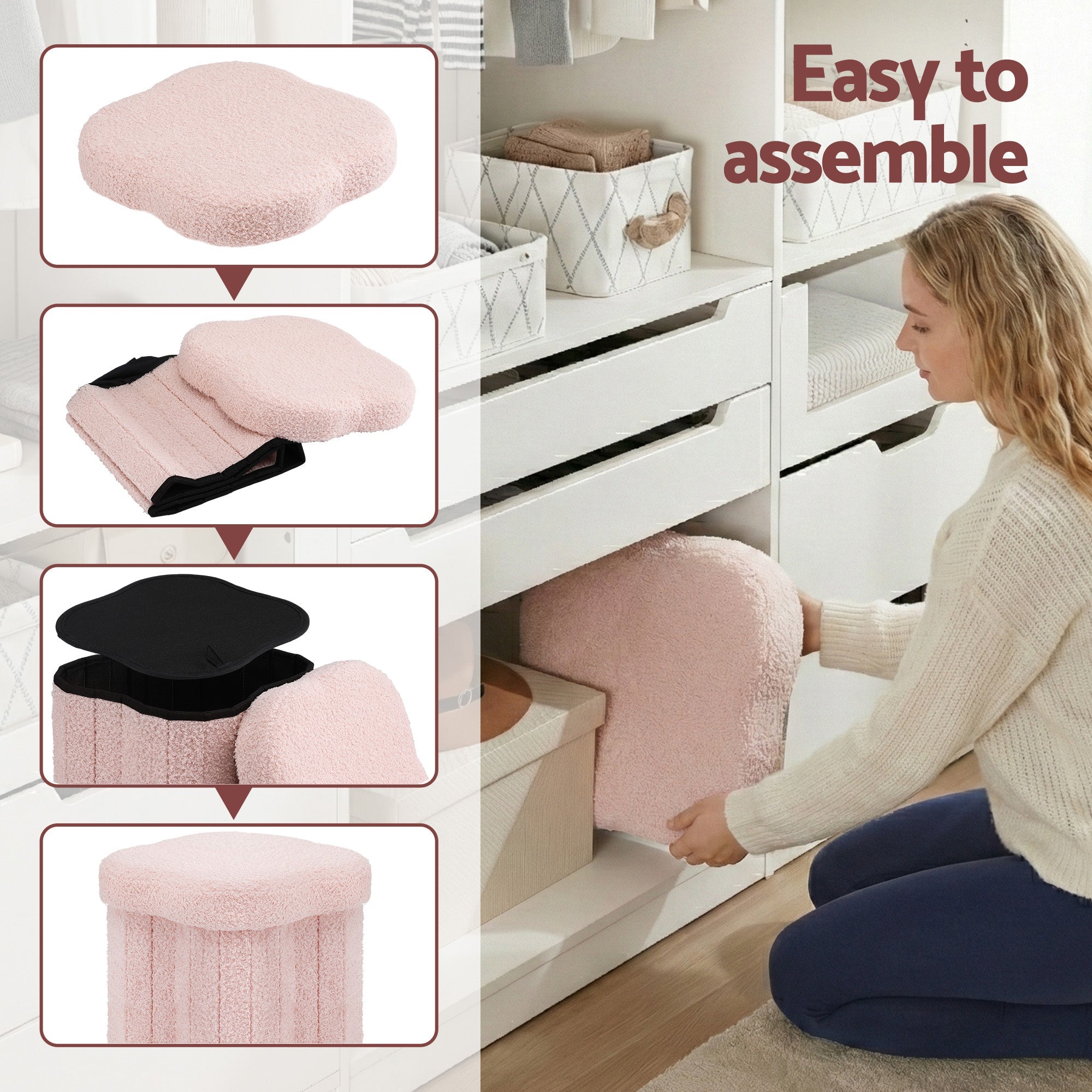 Storage Ottoman Foot Stool Foldable Pink - Furniture > Living Room > Ottomans & Footstools - Rivercity House & Home Co. (ABN 18 642 972 209) - Affordable Modern Furniture Australia