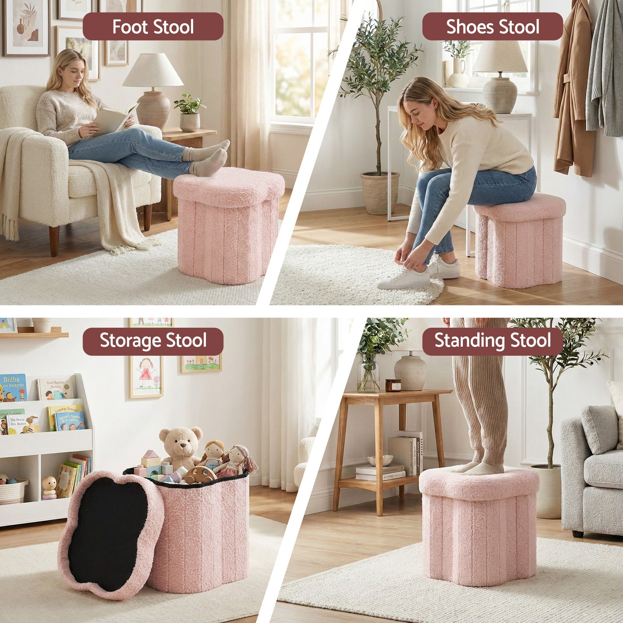 Storage Ottoman Foot Stool Foldable Pink - Furniture > Living Room > Ottomans & Footstools - Rivercity House & Home Co. (ABN 18 642 972 209) - Affordable Modern Furniture Australia