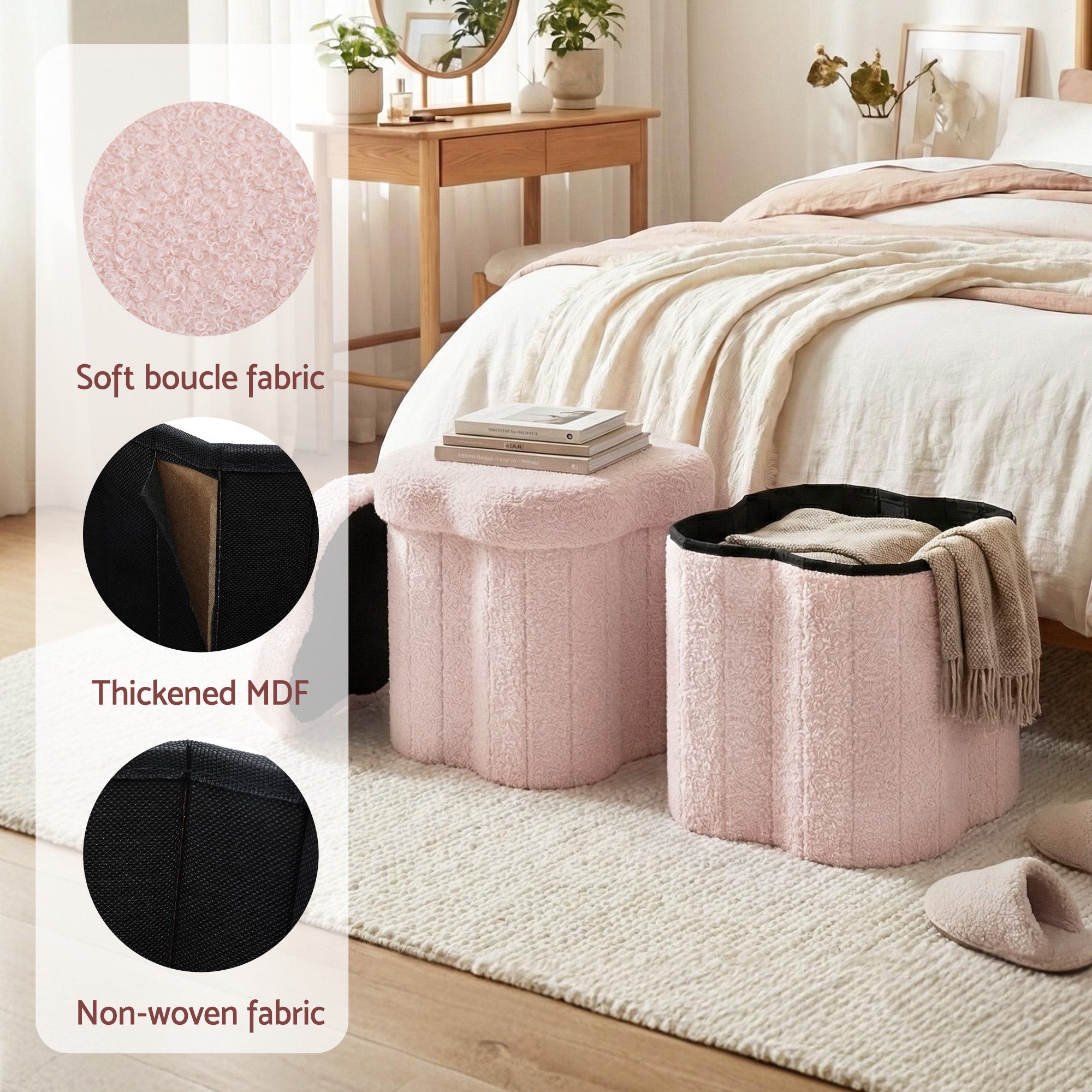 Storage Ottoman Foot Stool Foldable Pink - Furniture > Living Room > Ottomans & Footstools - Rivercity House & Home Co. (ABN 18 642 972 209) - Affordable Modern Furniture Australia