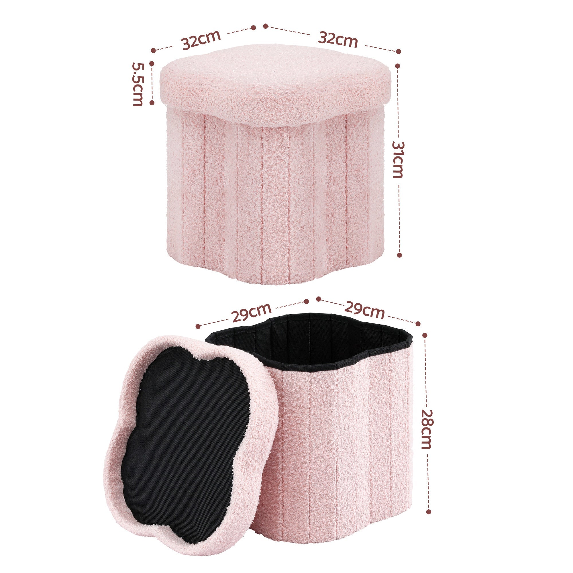 Storage Ottoman Foot Stool Foldable Pink - Furniture > Living Room > Ottomans & Footstools - Rivercity House & Home Co. (ABN 18 642 972 209) - Affordable Modern Furniture Australia