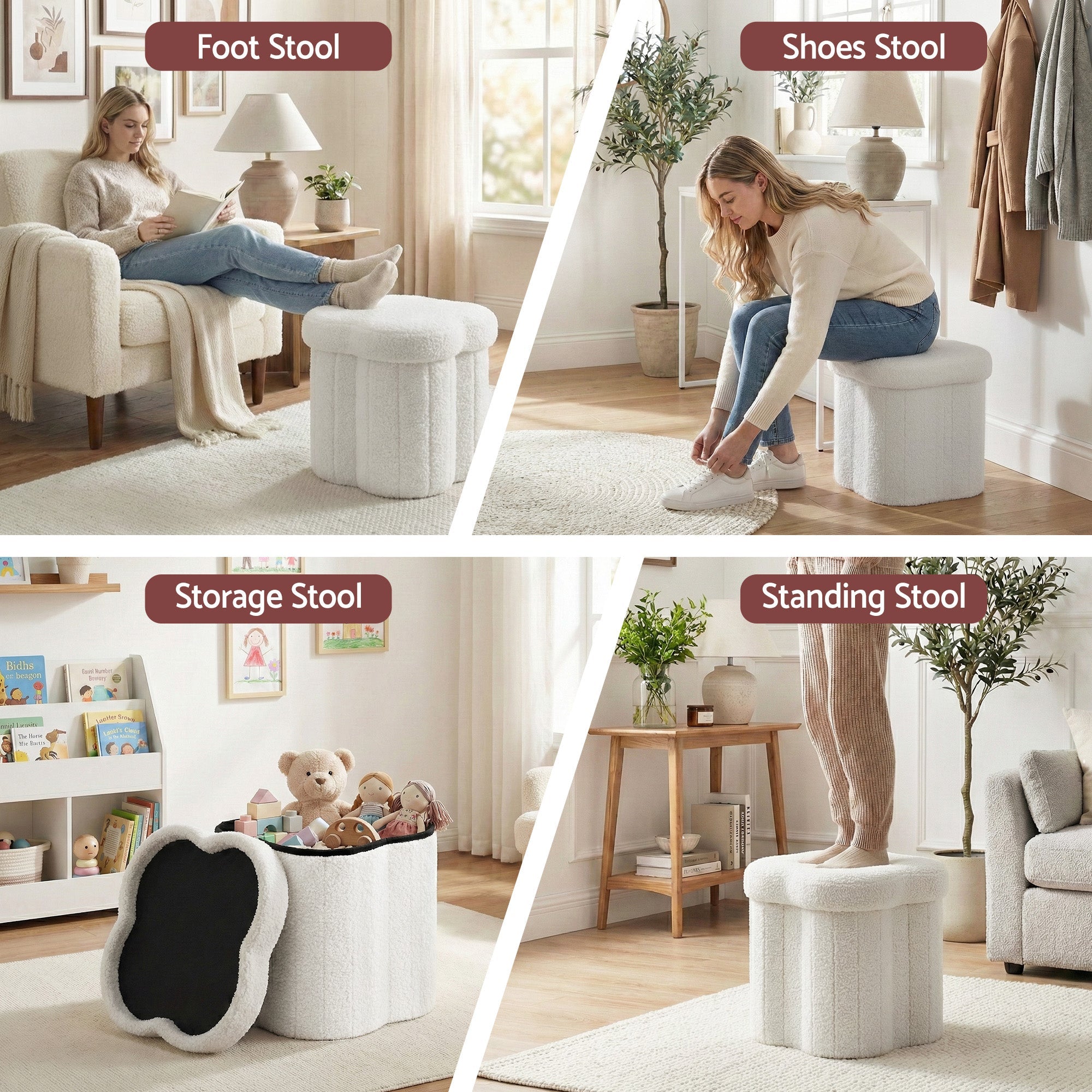 Storage Ottoman Foot Stool Foldable White - Furniture > Living Room > Ottomans & Footstools - Rivercity House & Home Co. (ABN 18 642 972 209) - Affordable Modern Furniture Australia