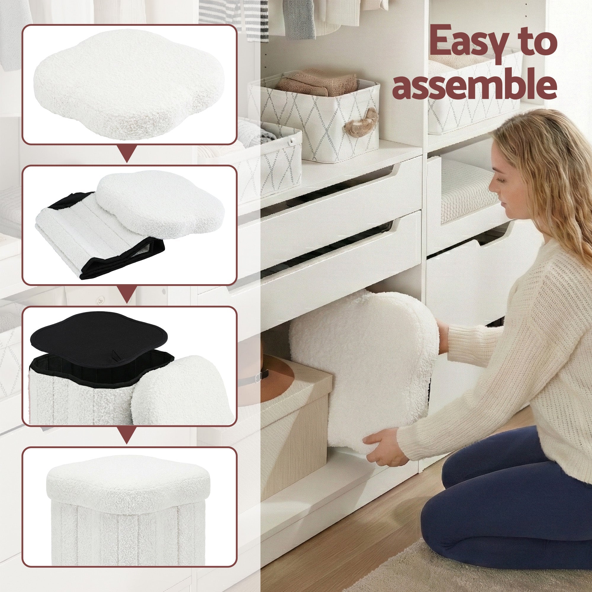Storage Ottoman Foot Stool Foldable White - Furniture > Living Room > Ottomans & Footstools - Rivercity House & Home Co. (ABN 18 642 972 209) - Affordable Modern Furniture Australia