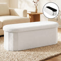 Foldable Storage Ottoman Footstool with Hidden Compartment in White Boucle - White