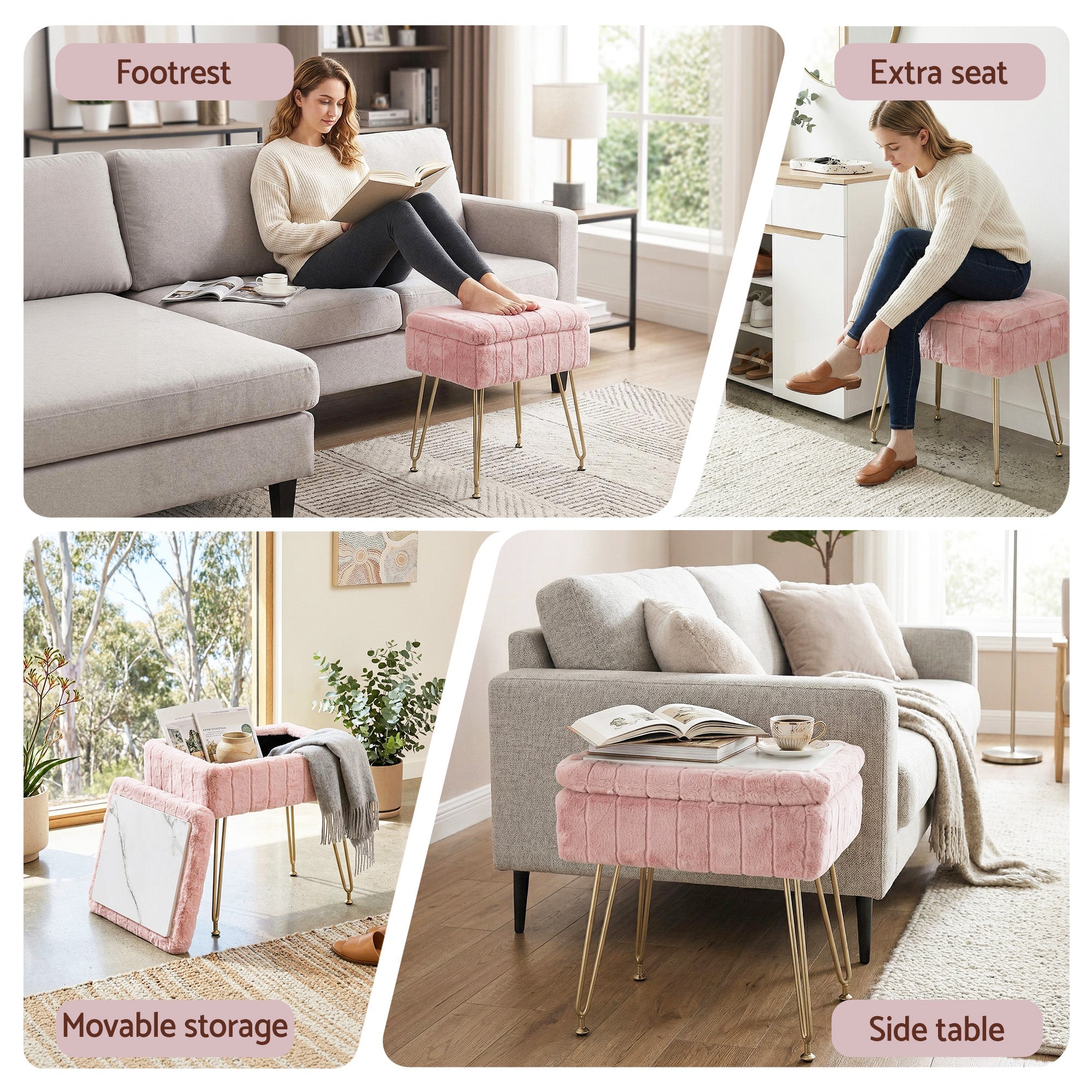 Storage Ottoman Vanity Foot Stool Pink - Furniture > Living Room > Ottomans & Footstools - Rivercity House & Home Co. (ABN 18 642 972 209) - Affordable Modern Furniture Australia