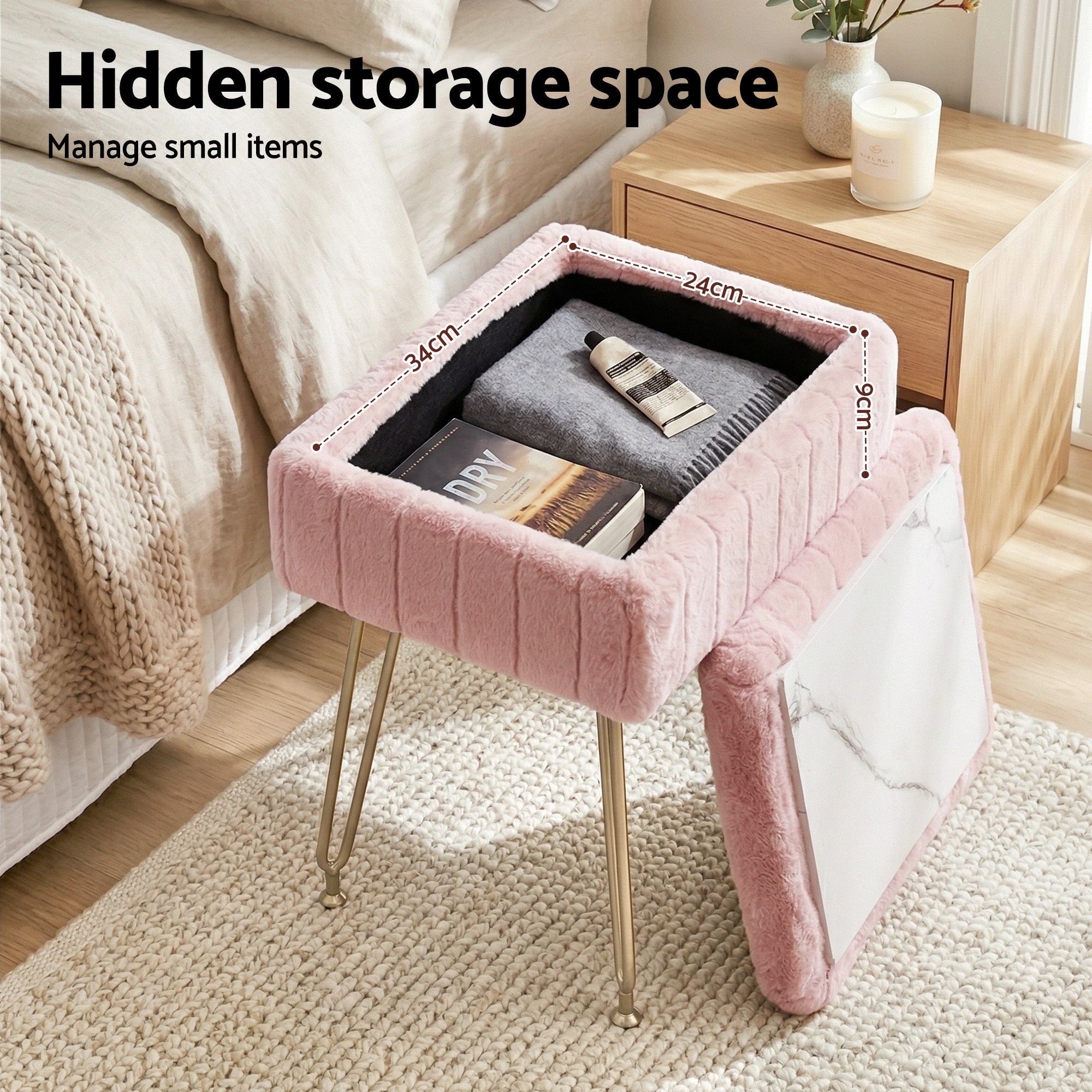 Storage Ottoman Vanity Foot Stool Pink - Furniture > Living Room > Ottomans & Footstools - Rivercity House & Home Co. (ABN 18 642 972 209) - Affordable Modern Furniture Australia