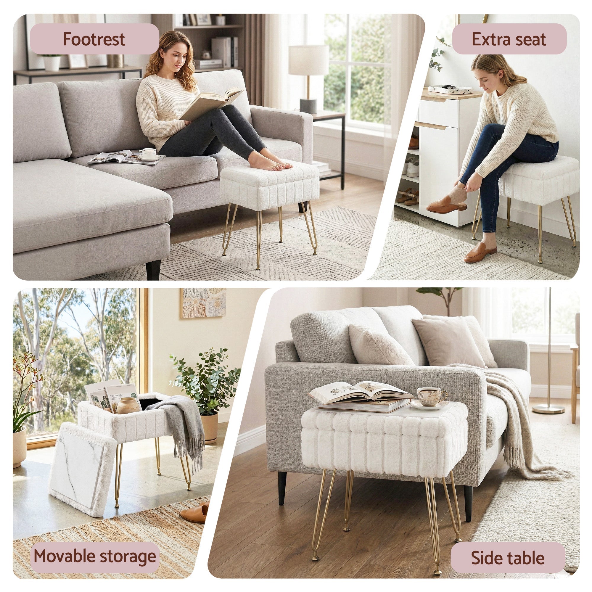 Storage Ottoman Vanity Foot Stool White - Furniture > Living Room > Ottomans & Footstools - Rivercity House & Home Co. (ABN 18 642 972 209) - Affordable Modern Furniture Australia