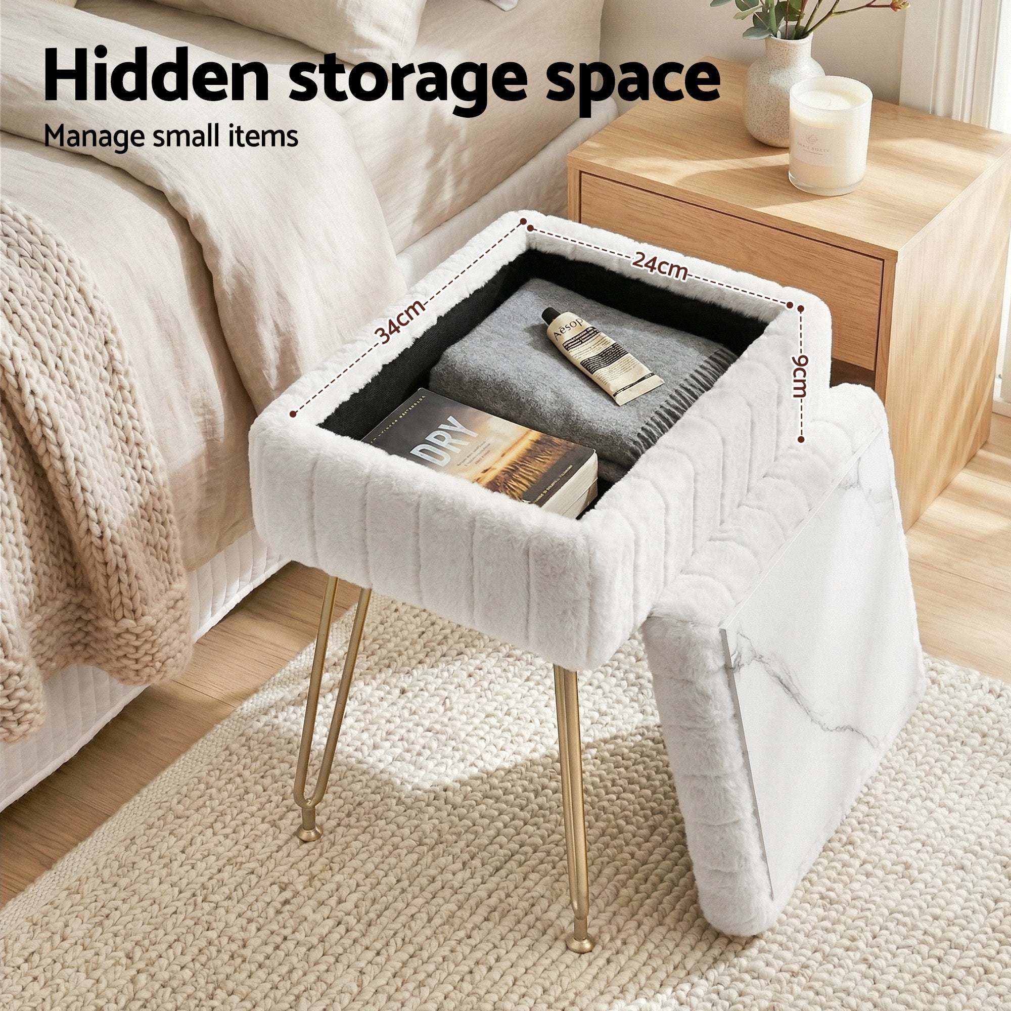 Storage Ottoman Vanity Foot Stool White - Furniture > Living Room > Ottomans & Footstools - Rivercity House & Home Co. (ABN 18 642 972 209) - Affordable Modern Furniture Australia