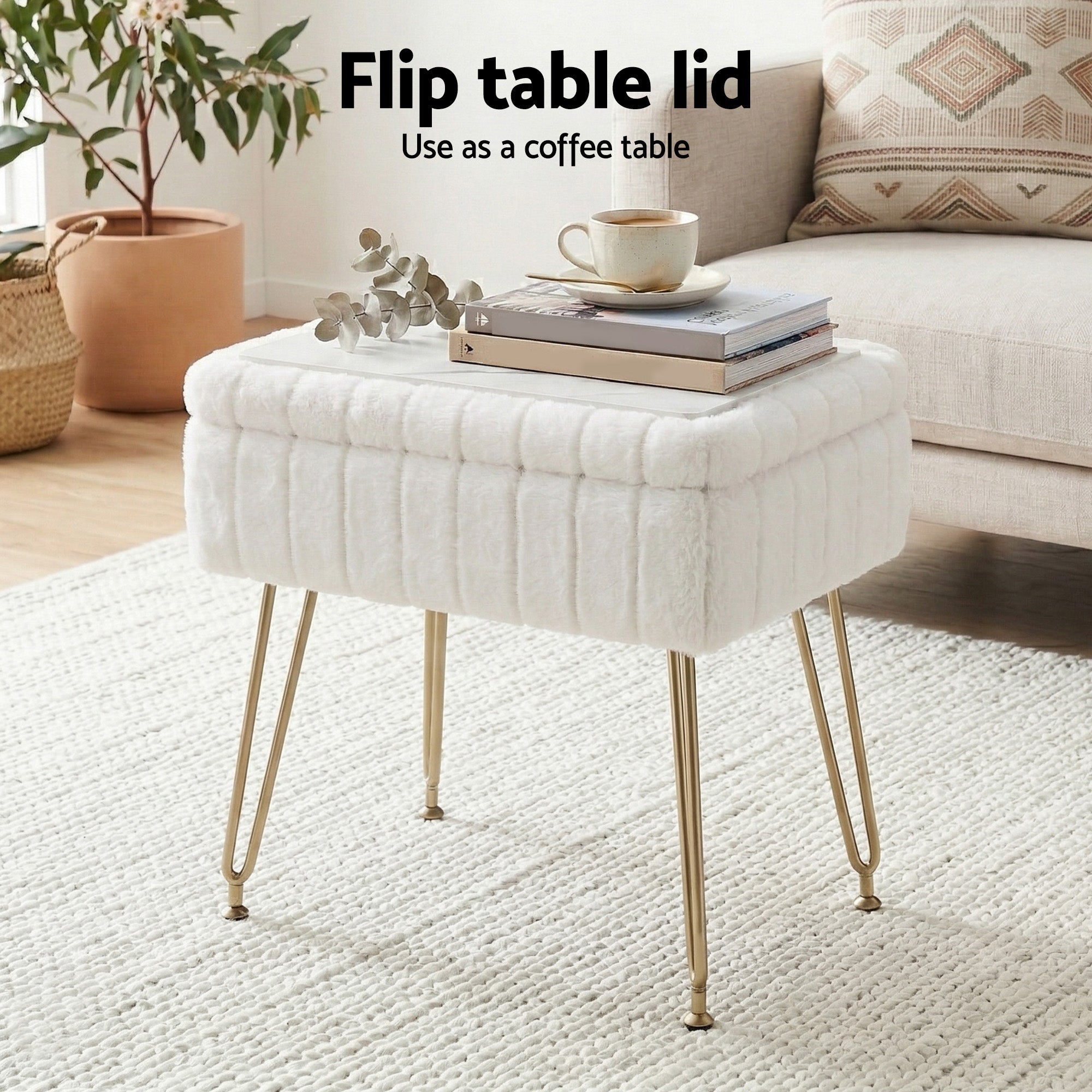 Storage Ottoman Vanity Foot Stool White - Furniture > Living Room > Ottomans & Footstools - Rivercity House & Home Co. (ABN 18 642 972 209) - Affordable Modern Furniture Australia