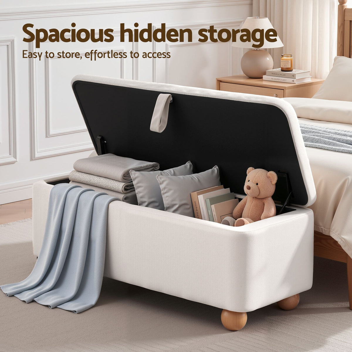 Storage Ottoman Velvet Blanket Box Hidden Bench 97cm - Beige - Furniture > Living Room > Ottomans & Footstools - Rivercity House & Home Co. (ABN 18 642 972 209) - Affordable Modern Furniture Australia