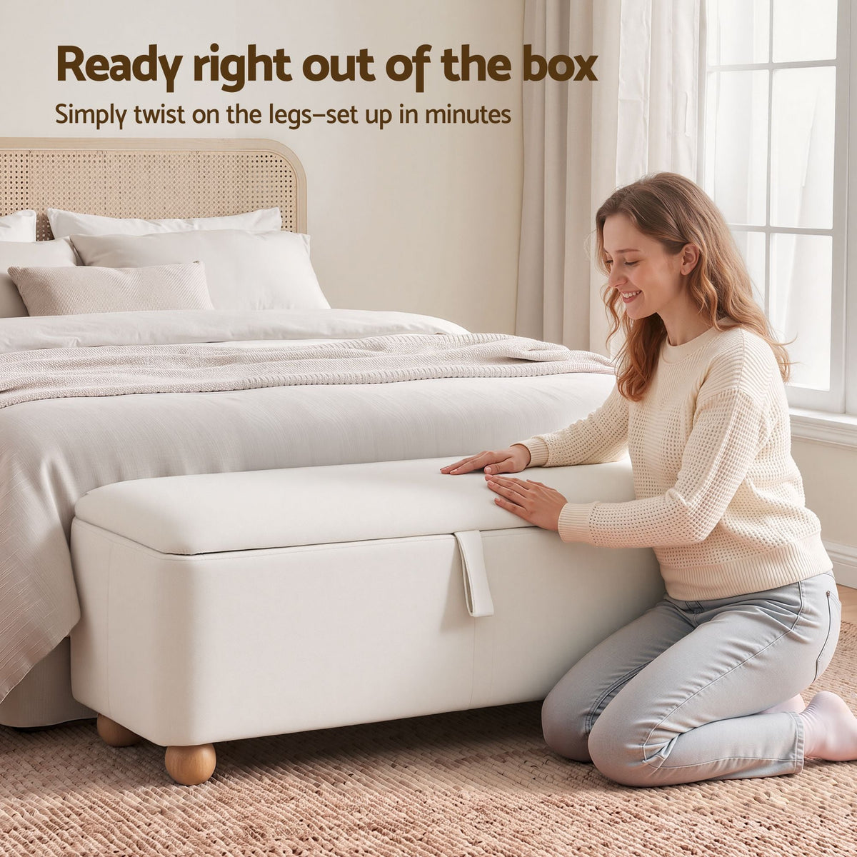 Storage Ottoman Velvet Blanket Box Hidden Bench 97cm - Beige - Furniture > Living Room > Ottomans & Footstools - Rivercity House & Home Co. (ABN 18 642 972 209) - Affordable Modern Furniture Australia