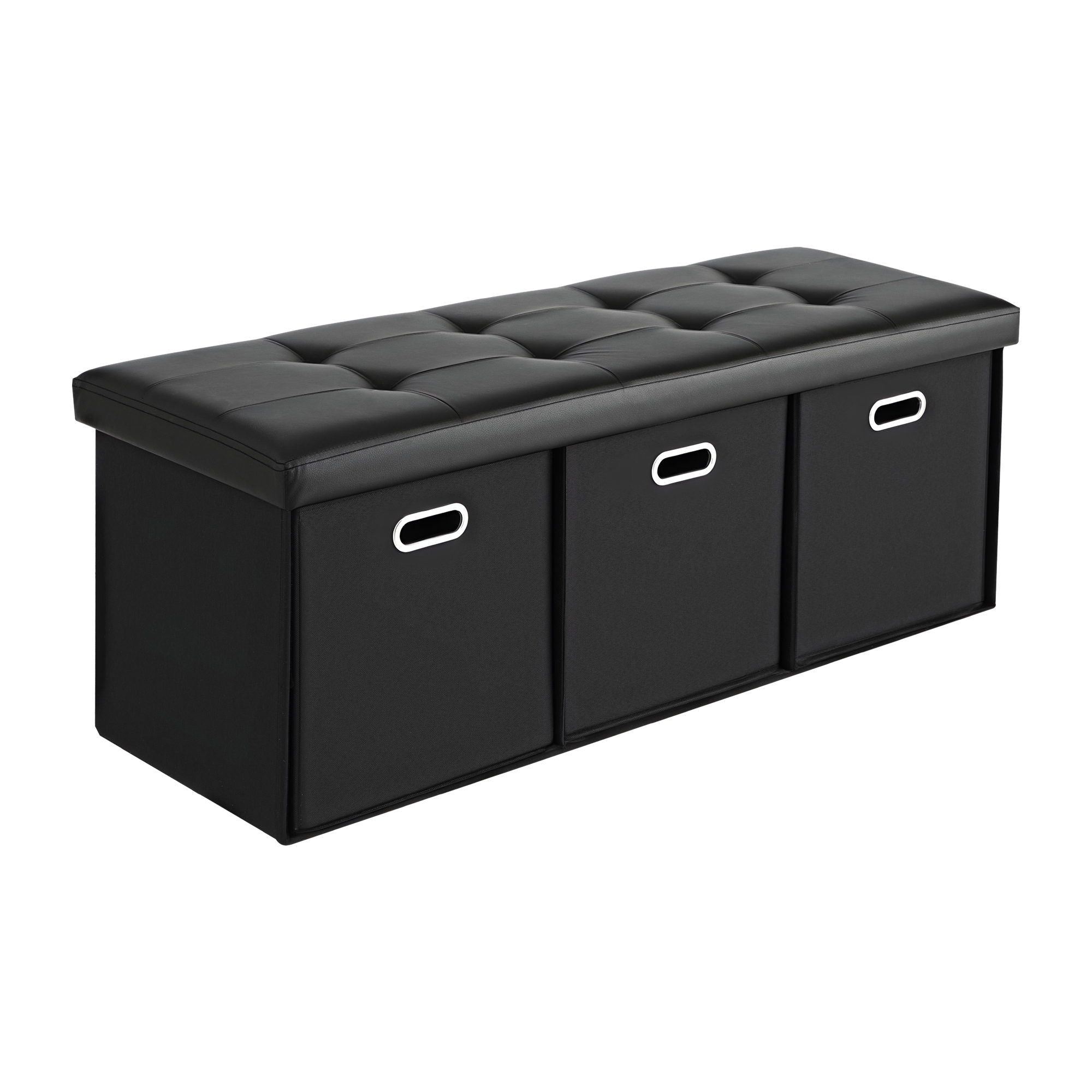Storage Ottoman with 3 Cube Drawers Foot Stool Rest Foldable Black - Furniture > Living Room > Ottomans & Footstools - Rivercity House & Home Co. (ABN 18 642 972 209) - Affordable Modern Furniture Australia