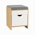 Storage Ottoman with Drawer and 100kg Capacity Footrest Cushion - Pine