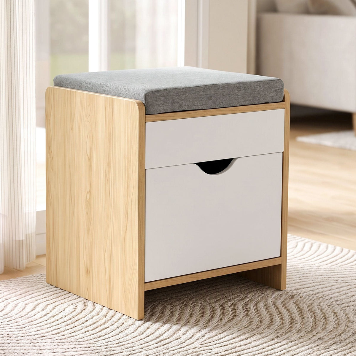 Storage Ottoman with Drawer 100kg Capacity Footrest Cushion - Pine - Furniture > Living Room > Ottomans & Footstools - Rivercity House & Home Co. (ABN 18 642 972 209) - Affordable Modern Furniture Australia
