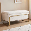 Storage Ottoman with Padded Boucle Seat and Hidden Compartment - Cream White