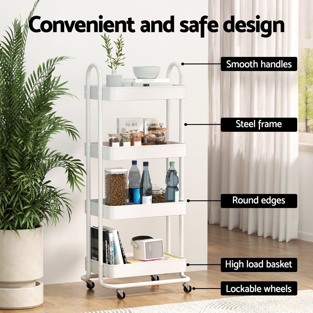 Storage Trolley Kitchen Cart 4 Tiers White - Furniture > Dining - Rivercity House & Home Co. (ABN 18 642 972 209) - Affordable Modern Furniture Australia