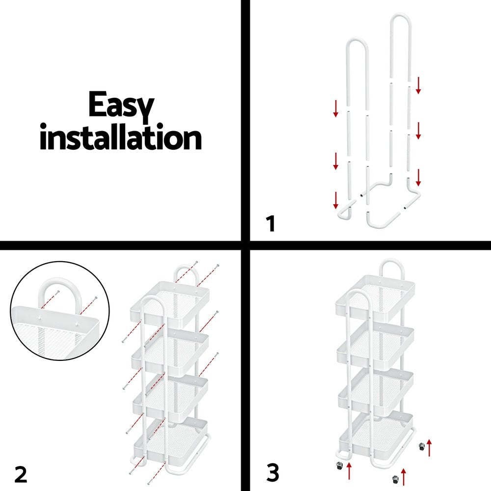 Storage Trolley Kitchen Cart 4 Tiers White - Furniture > Dining - Rivercity House & Home Co. (ABN 18 642 972 209) - Affordable Modern Furniture Australia