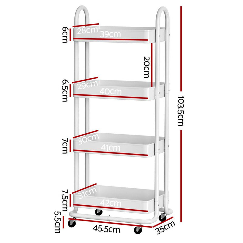 Storage Trolley Kitchen Cart 4 Tiers White - Furniture > Dining - Rivercity House & Home Co. (ABN 18 642 972 209) - Affordable Modern Furniture Australia