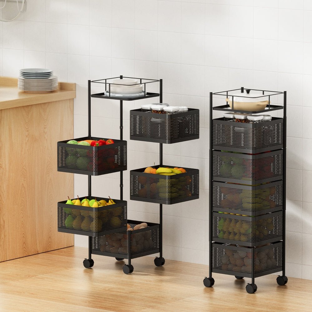 Storage Trolley Kitchen Cart 5 Tiers Storage Rack Black - Furniture > Dining > Kitchen & Dining Trolleys - Rivercity House & Home Co. (ABN 18 642 972 209) - Affordable Modern Furniture Australia