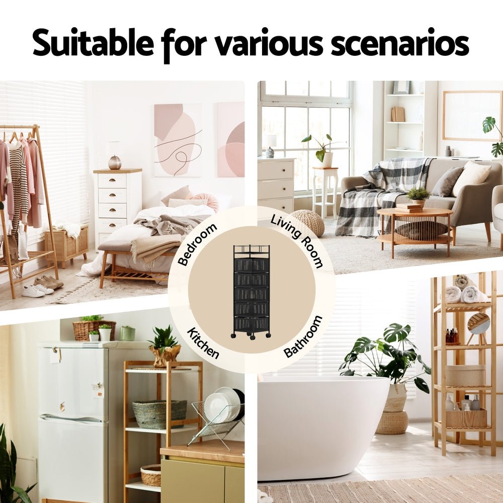 Storage Trolley Kitchen Cart 5 Tiers Storage Rack Black - Furniture > Dining > Kitchen & Dining Trolleys - Rivercity House & Home Co. (ABN 18 642 972 209) - Affordable Modern Furniture Australia