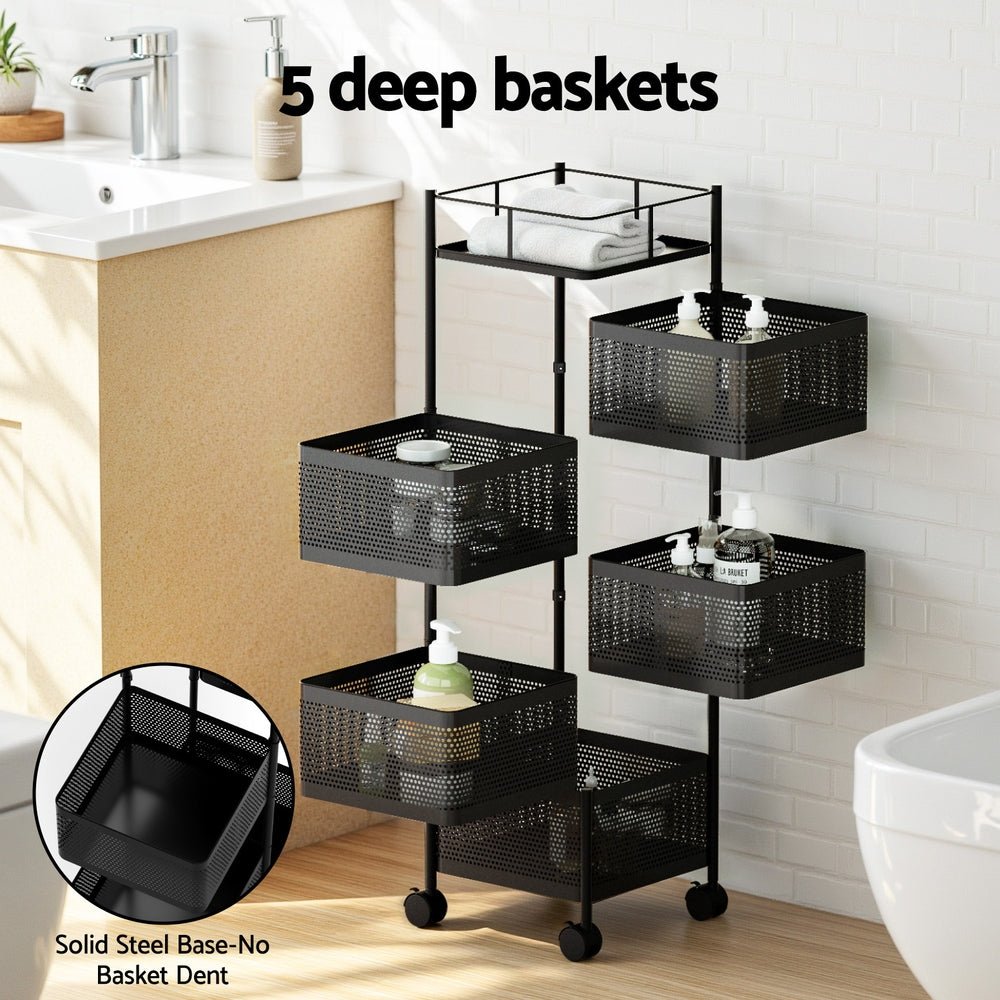 Storage Trolley Kitchen Cart 5 Tiers Storage Rack Black - Furniture > Dining > Kitchen & Dining Trolleys - Rivercity House & Home Co. (ABN 18 642 972 209) - Affordable Modern Furniture Australia