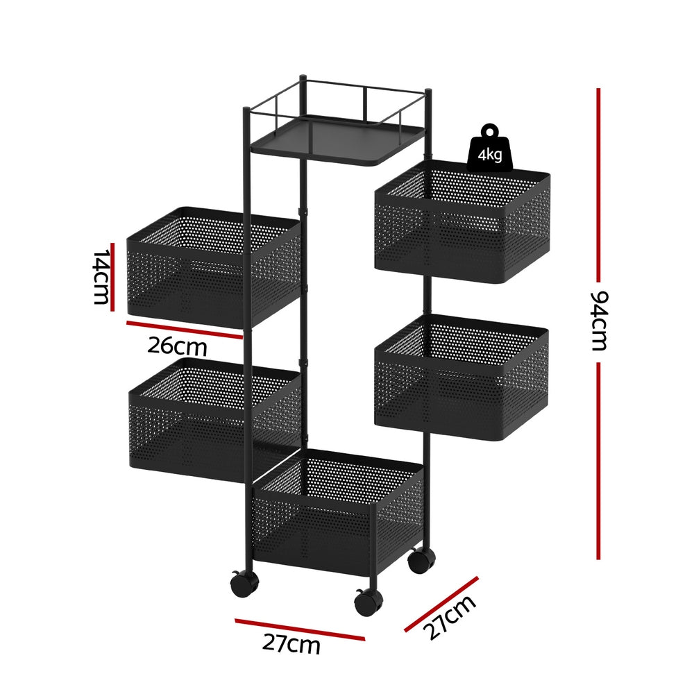 Storage Trolley Kitchen Cart 5 Tiers Storage Rack Black - Furniture > Dining > Kitchen & Dining Trolleys - Rivercity House & Home Co. (ABN 18 642 972 209) - Affordable Modern Furniture Australia