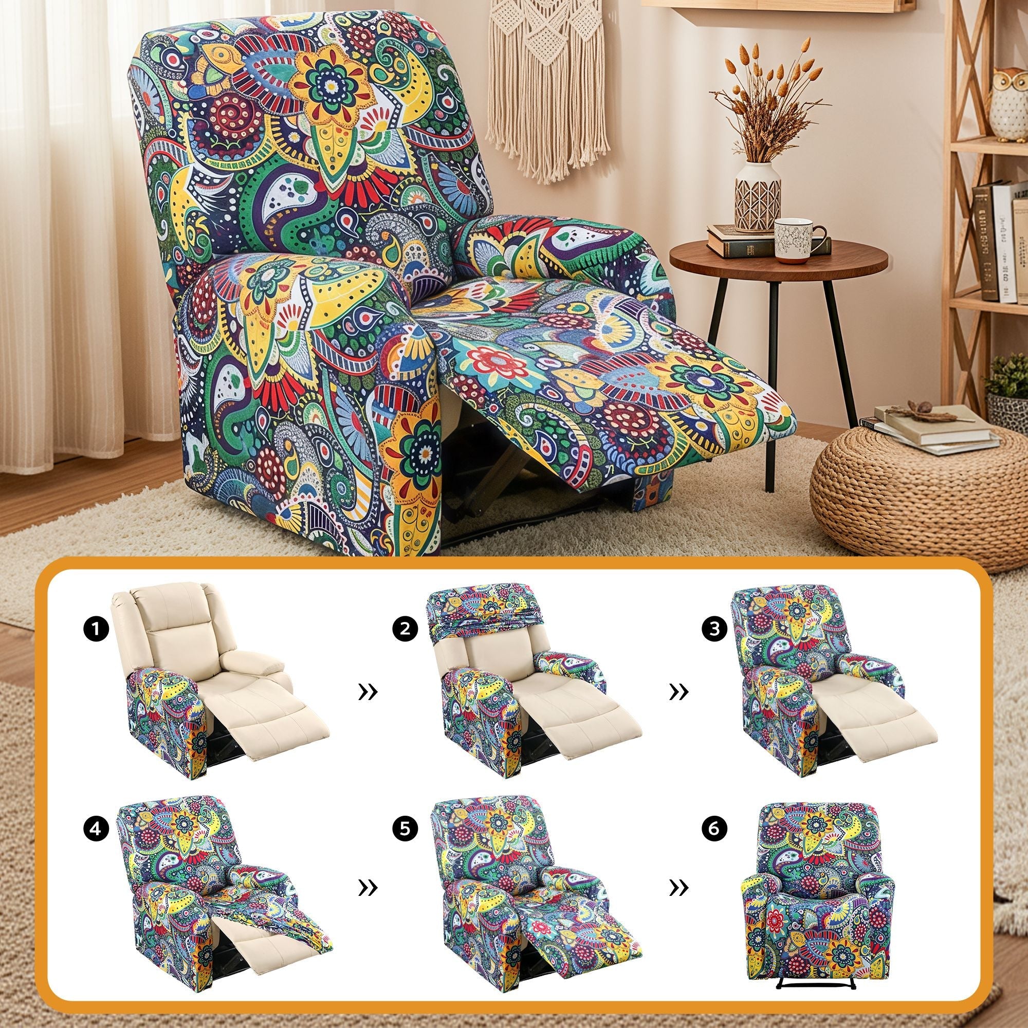Stretch Kids Recliner Cover 4 - Pieces Recliner Chair Slipcovers Printed Polyester - Furniture > Bar Stools & Chairs > Arm Chairs & Recliners - Rivercity House & Home Co. (ABN 18 642 972 209) - Affordable Modern Furniture Australia