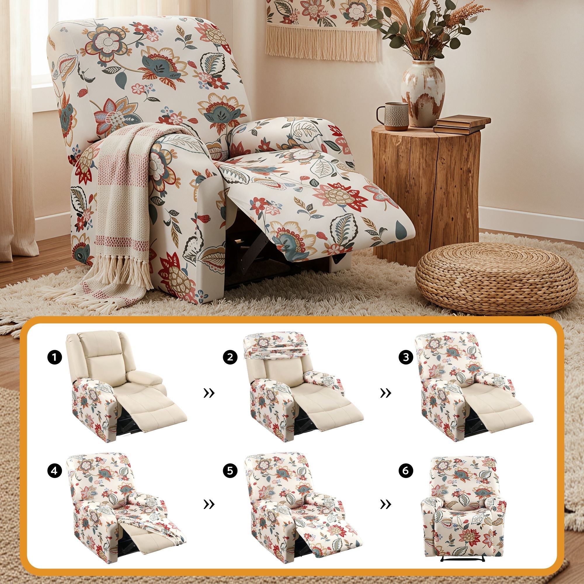 Stretch Kids Recliner Cover 4 - Pieces Recliner Chair Slipcovers Printed Polyester - Furniture > Bar Stools & Chairs > Arm Chairs & Recliners - Rivercity House & Home Co. (ABN 18 642 972 209) - Affordable Modern Furniture Australia