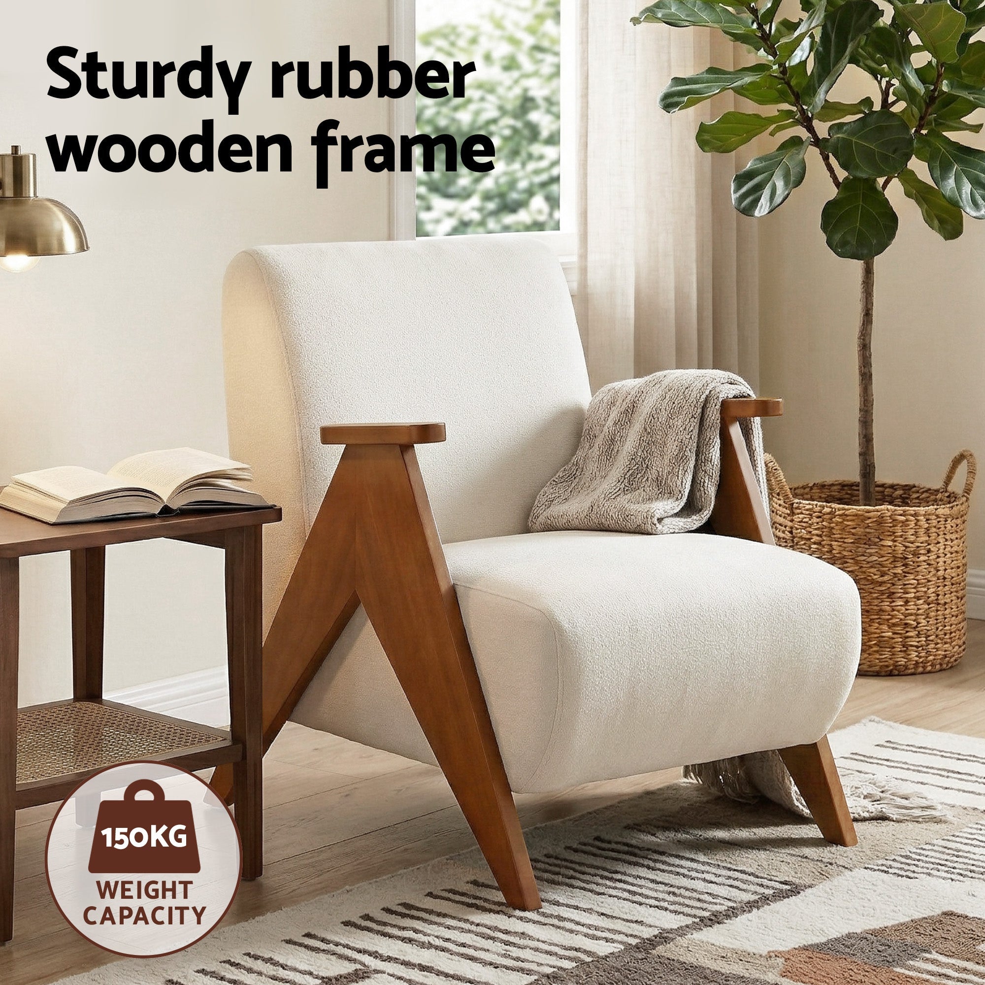 Sturdy Upholstered Armchair Accent Chair with Chenille Fabric - White - Furniture > Bar Stools & Chairs > Arm Chairs & Recliners - Rivercity House & Home Co. (ABN 18 642 972 209) - Affordable Modern Furniture Australia