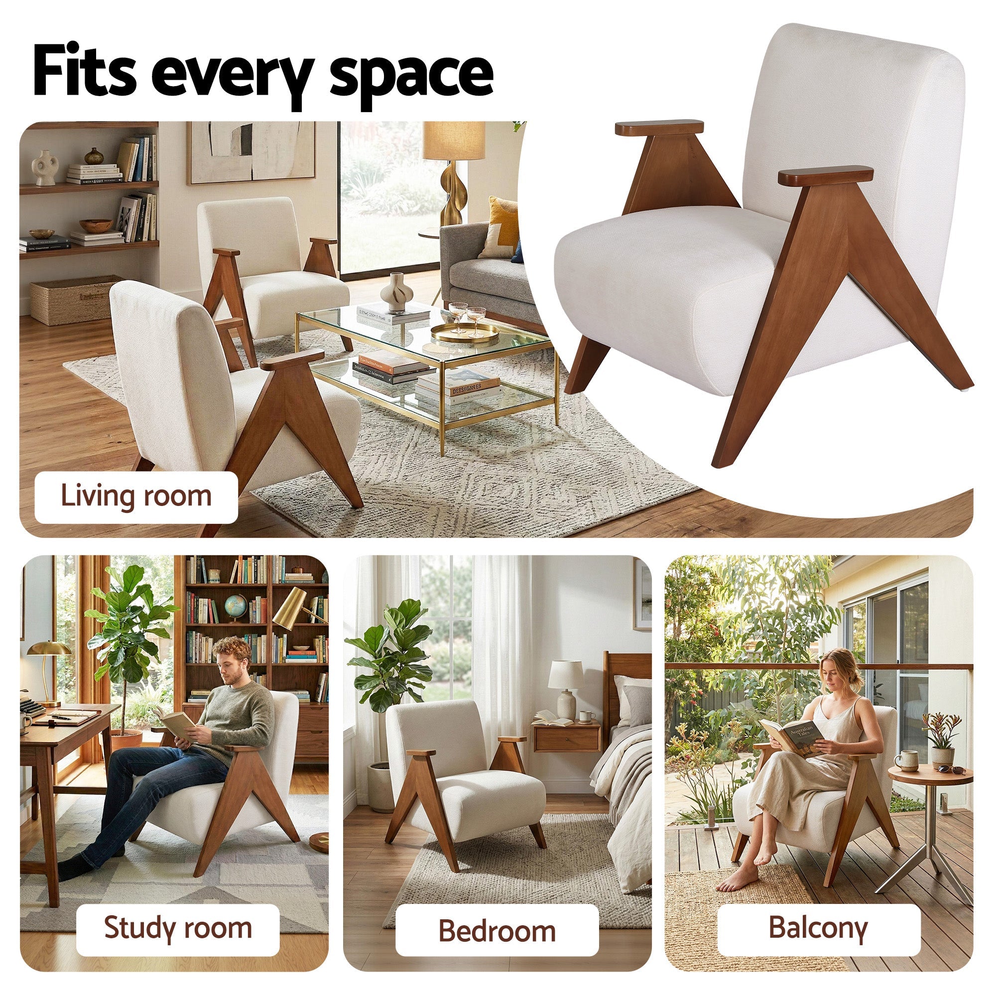 Sturdy Upholstered Armchair Accent Chair with Chenille Fabric - White - Furniture > Bar Stools & Chairs > Arm Chairs & Recliners - Rivercity House & Home Co. (ABN 18 642 972 209) - Affordable Modern Furniture Australia