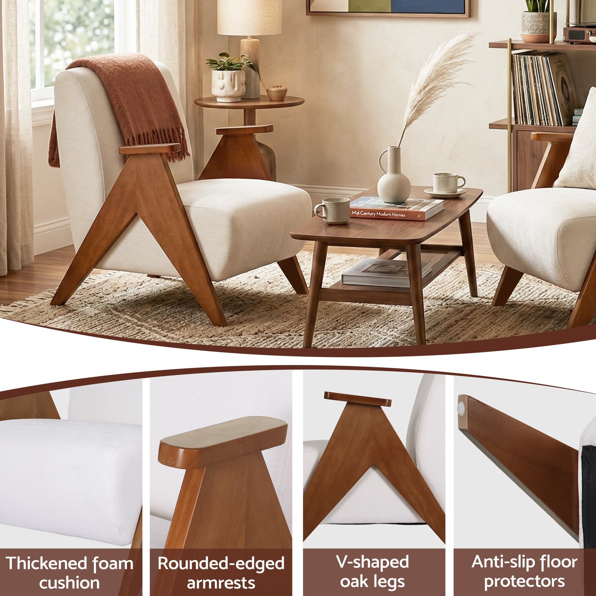 Sturdy Upholstered Armchair Accent Chair with Chenille Fabric - White - Furniture > Bar Stools & Chairs > Arm Chairs & Recliners - Rivercity House & Home Co. (ABN 18 642 972 209) - Affordable Modern Furniture Australia