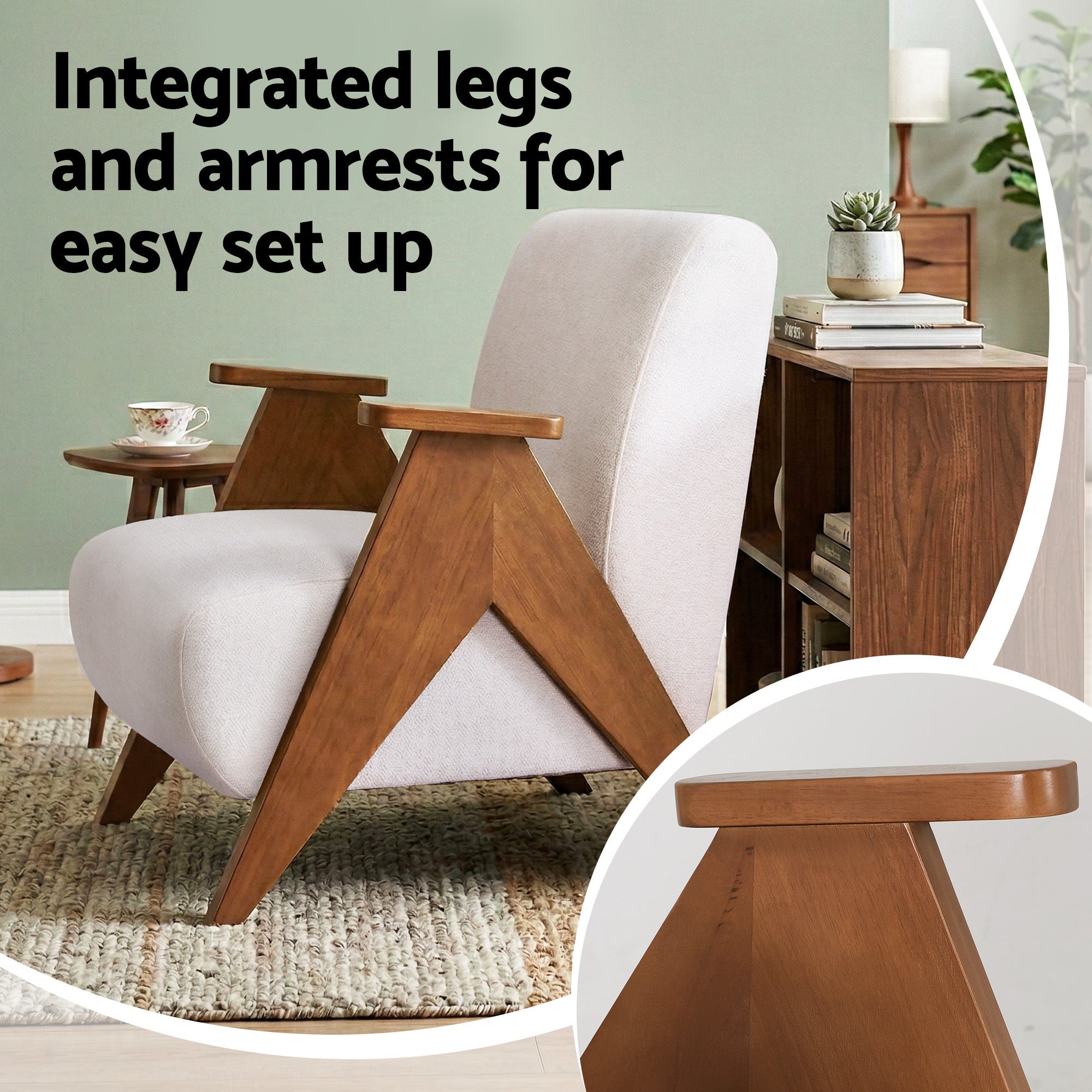 Sturdy Upholstered Armchair Accent Chair with Chenille Fabric - White - Furniture > Bar Stools & Chairs > Arm Chairs & Recliners - Rivercity House & Home Co. (ABN 18 642 972 209) - Affordable Modern Furniture Australia