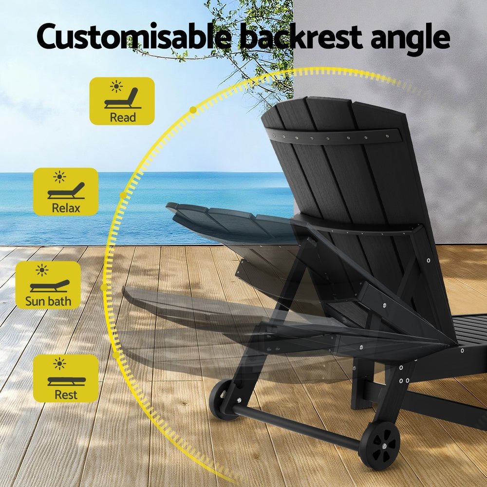 Sun Lounge Beach Chair HDPE Adirondack Lounger Patio Outdoor Furniture with Wheels Black - Furniture > Outdoor > Outdoor Tables - Rivercity House & Home Co. (ABN 18 642 972 209) - Affordable Modern Furniture Australia