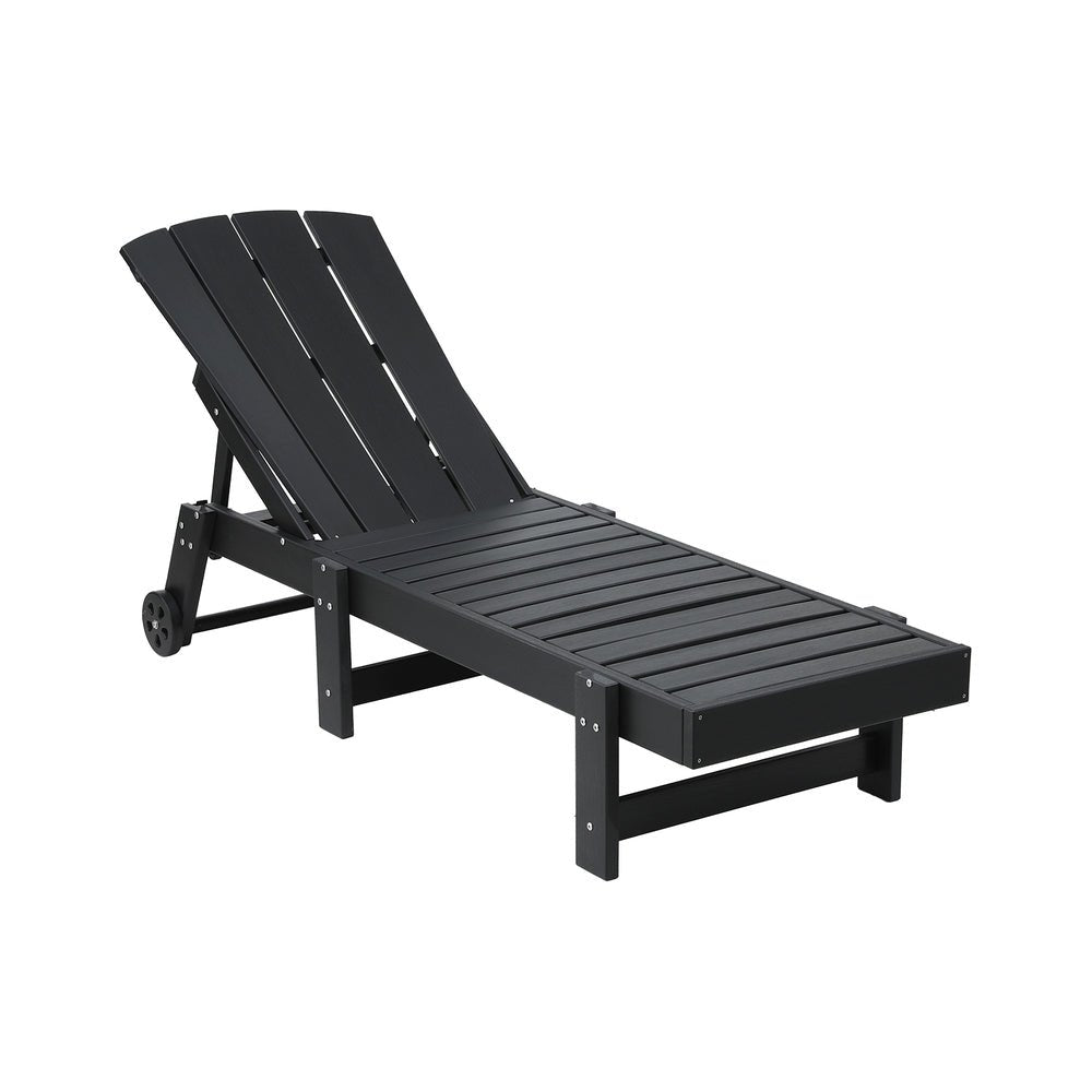 Sun Lounge Beach Chair HDPE Adirondack Lounger Patio Outdoor Furniture with Wheels Black - Furniture > Outdoor > Outdoor Tables - Rivercity House & Home Co. (ABN 18 642 972 209) - Affordable Modern Furniture Australia