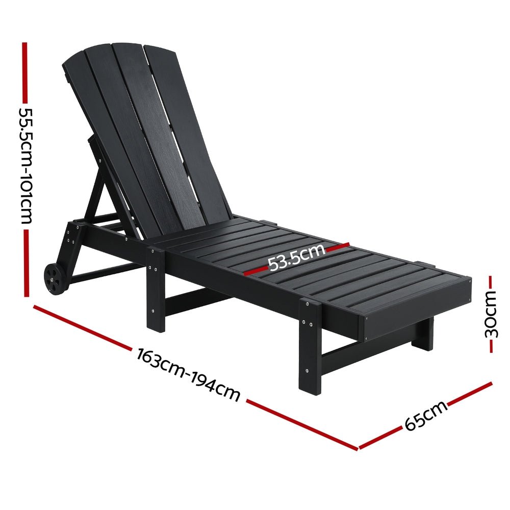 Sun Lounge Beach Chair HDPE Adirondack Lounger Patio Outdoor Furniture with Wheels Black - Furniture > Outdoor > Outdoor Tables - Rivercity House & Home Co. (ABN 18 642 972 209) - Affordable Modern Furniture Australia