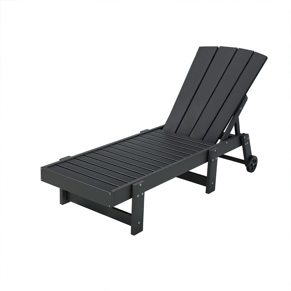 Sun Lounge Beach Chair HDPE Adirondack Lounger Patio Outdoor Furniture with Wheels Black - Furniture > Outdoor > Outdoor Tables - Rivercity House & Home Co. (ABN 18 642 972 209) - Affordable Modern Furniture Australia