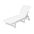 Adjustable 4-Position Sun Lounge Chair with Wheels and Cup Holder Outdoor Patio Furniture - White
