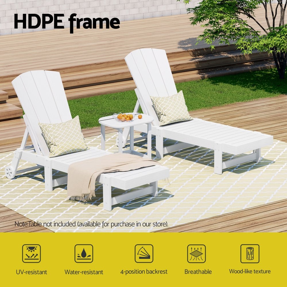 Sun Lounge Beach Chair HDPE Adirondack Lounger Patio Outdoor Furniture with Wheels White - Furniture > Outdoor > Outdoor Tables - Rivercity House & Home Co. (ABN 18 642 972 209) - Affordable Modern Furniture Australia