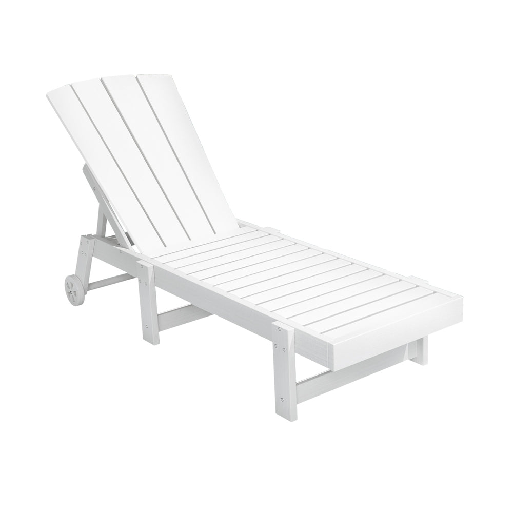 Sun Lounge Beach Chair HDPE Adirondack Lounger Patio Outdoor Furniture with Wheels White - Furniture > Outdoor > Outdoor Tables - Rivercity House & Home Co. (ABN 18 642 972 209) - Affordable Modern Furniture Australia