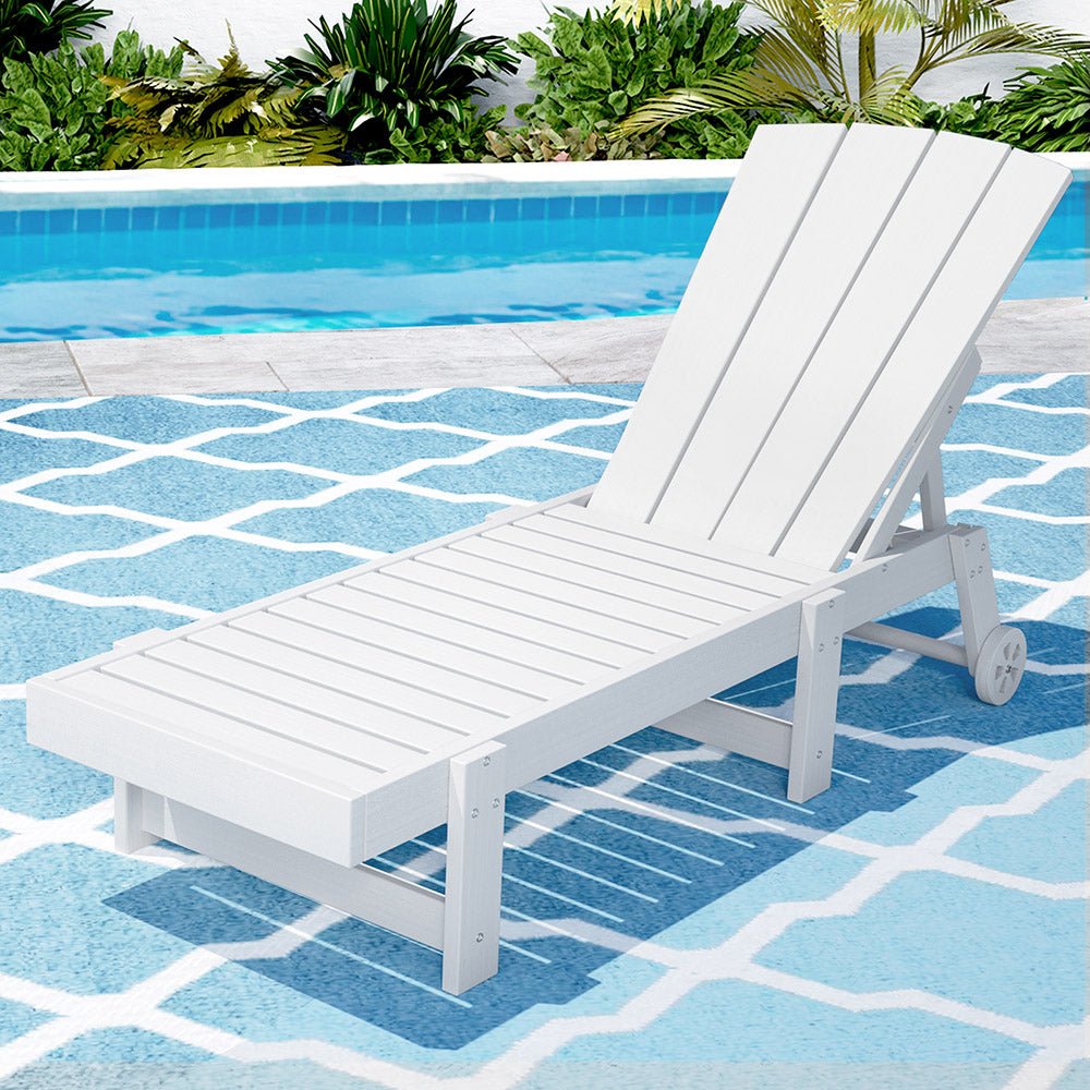 Sun Lounge Beach Chair HDPE Adirondack Lounger Patio Outdoor Furniture with Wheels White - Furniture > Outdoor > Outdoor Tables - Rivercity House & Home Co. (ABN 18 642 972 209) - Affordable Modern Furniture Australia