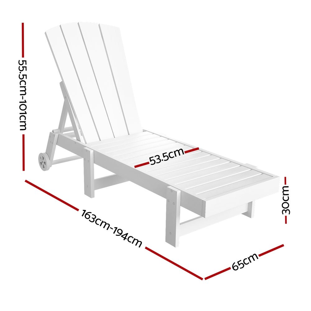 Sun Lounge Beach Chair HDPE Adirondack Lounger Patio Outdoor Furniture with Wheels White - Furniture > Outdoor > Outdoor Tables - Rivercity House & Home Co. (ABN 18 642 972 209) - Affordable Modern Furniture Australia