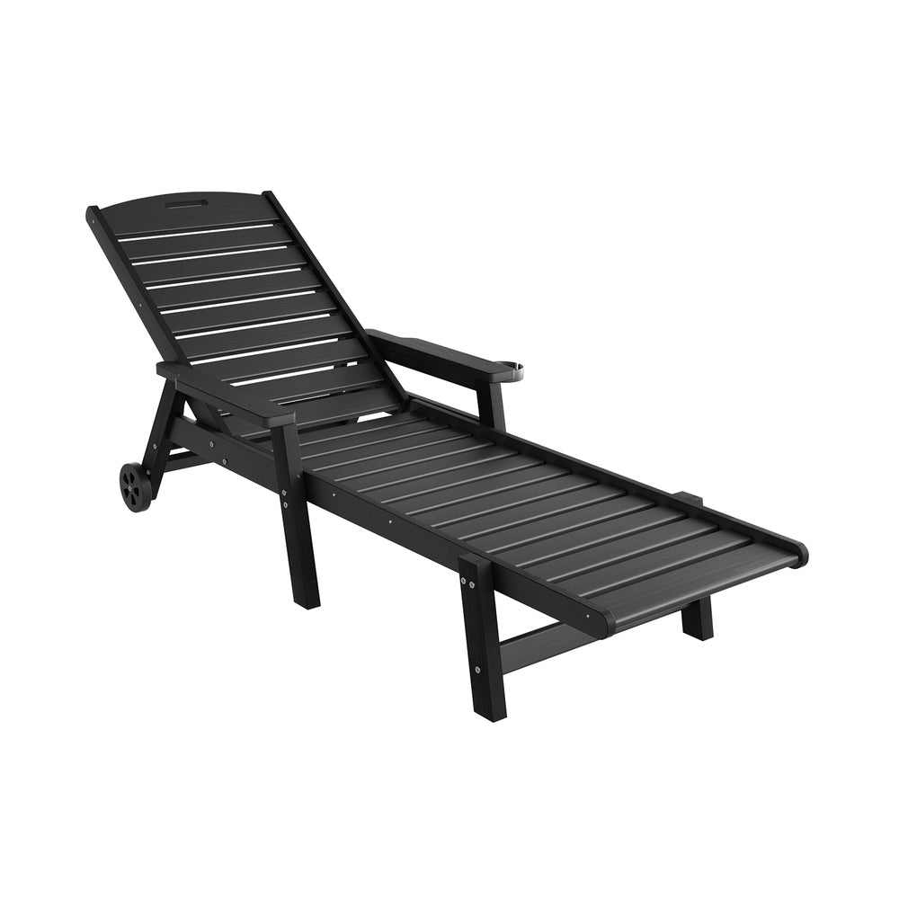 Sun Lounge Lounger Beach Chair HDPE Patio Outdoor Furniture with Wheels Black - Furniture > Outdoor > Outdoor Chairs - Rivercity House & Home Co. (ABN 18 642 972 209) - Affordable Modern Furniture Australia