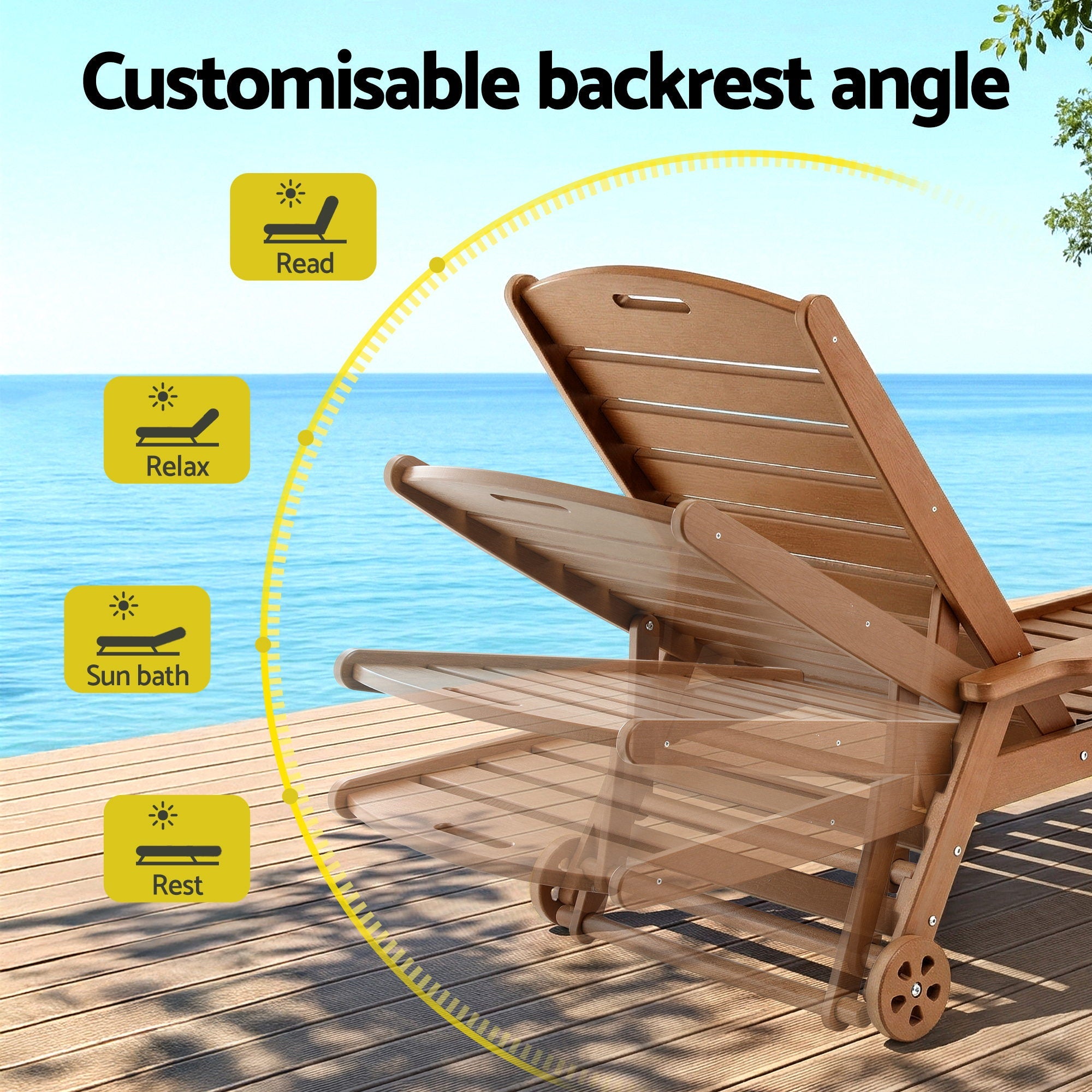 Sun Lounge Lounger Beach Chair HDPE Patio Outdoor Furniture with Wheels Brown - Furniture > Outdoor > Outdoor Chairs - Rivercity House & Home Co. (ABN 18 642 972 209) - Affordable Modern Furniture Australia