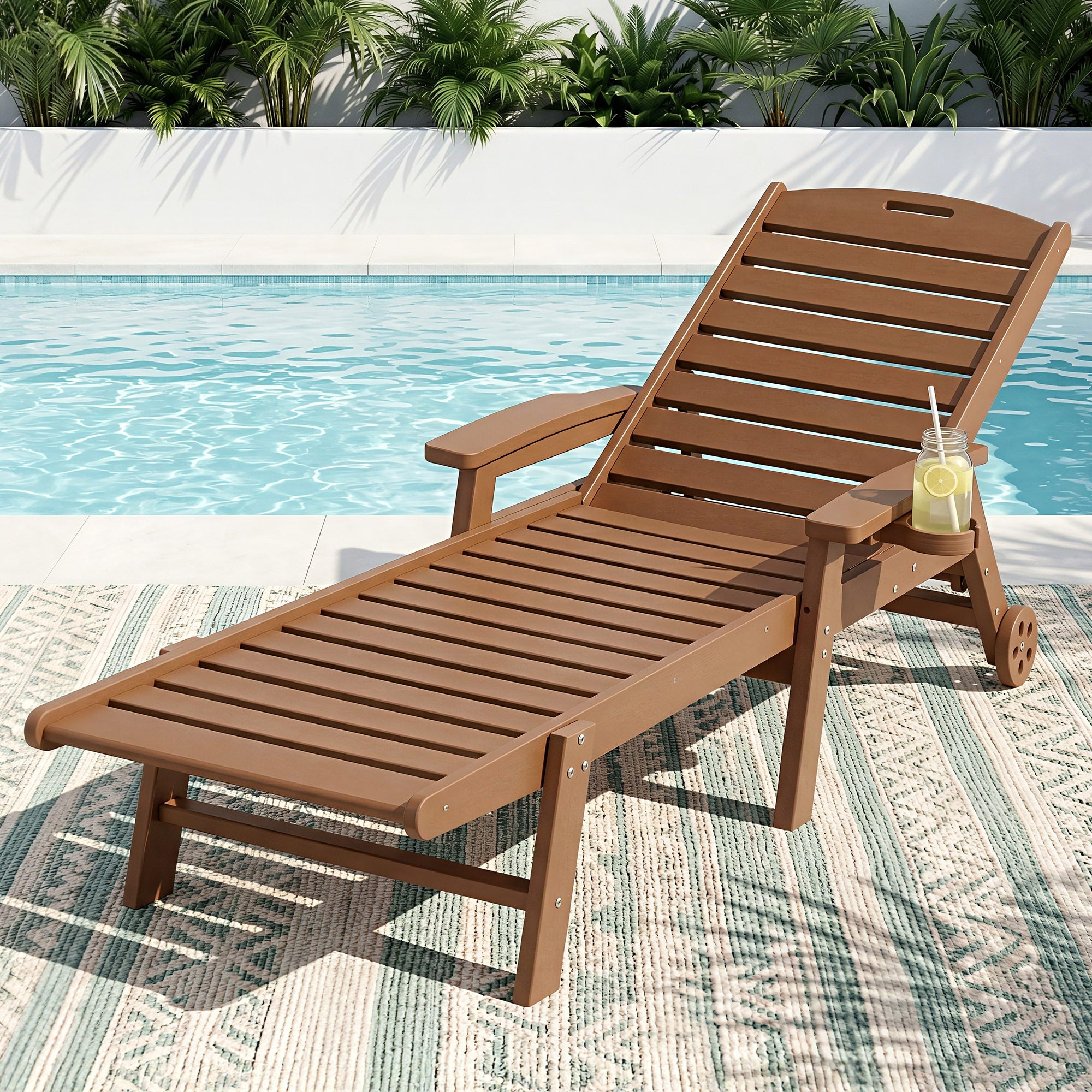 Sun Lounge Lounger Beach Chair HDPE Patio Outdoor Furniture with Wheels Brown - Furniture > Outdoor > Outdoor Chairs - Rivercity House & Home Co. (ABN 18 642 972 209) - Affordable Modern Furniture Australia