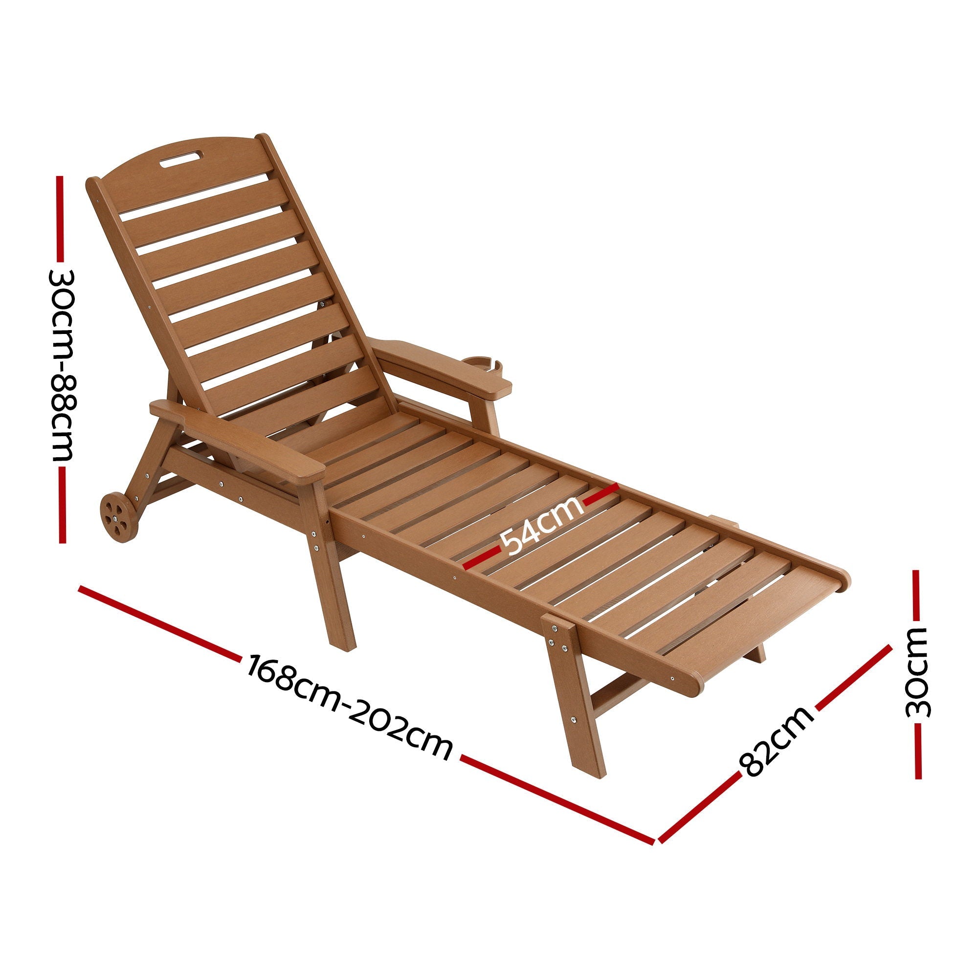 Sun Lounge Lounger Beach Chair HDPE Patio Outdoor Furniture with Wheels Brown - Furniture > Outdoor > Outdoor Chairs - Rivercity House & Home Co. (ABN 18 642 972 209) - Affordable Modern Furniture Australia