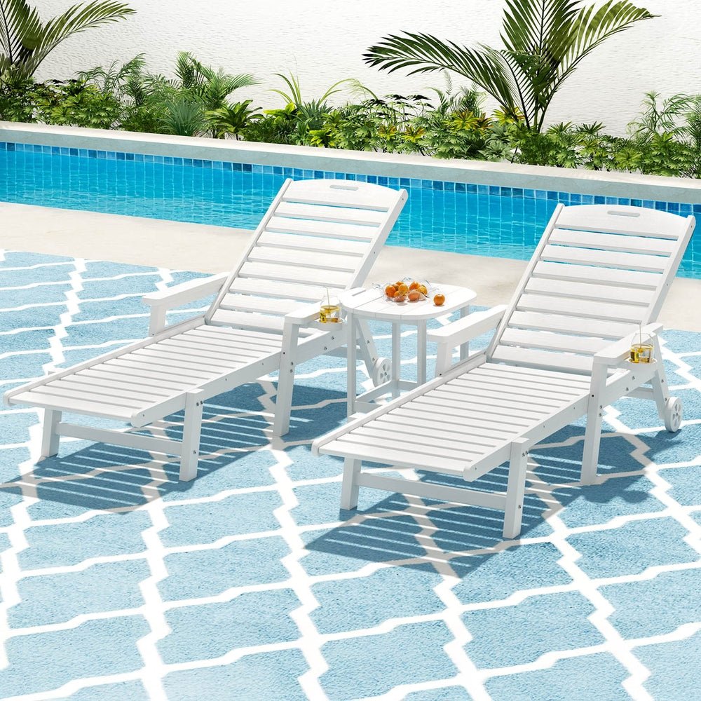 Sun Lounge Lounger Beach Chair HDPE Patio Outdoor Furniture with Wheels White - Furniture > Outdoor > Outdoor Chairs - Rivercity House & Home Co. (ABN 18 642 972 209) - Affordable Modern Furniture Australia