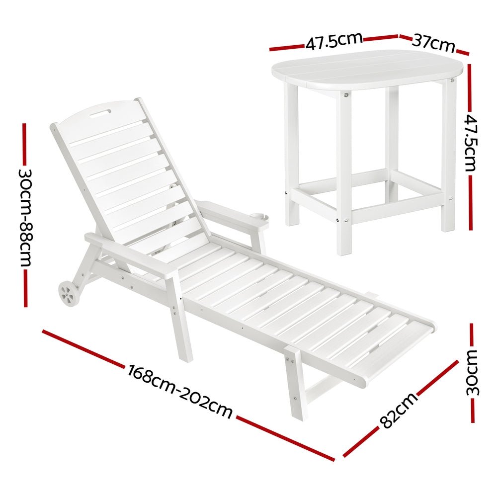 Sun Lounge Lounger Beach Chair HDPE Patio Outdoor Furniture with Wheels White - Furniture > Outdoor > Outdoor Chairs - Rivercity House & Home Co. (ABN 18 642 972 209) - Affordable Modern Furniture Australia