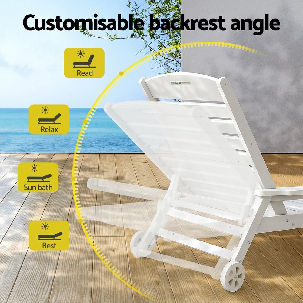 Sun Lounge Lounger Beach Chair HDPE Patio Outdoor Furniture with Wheels White - Furniture > Outdoor > Outdoor Chairs - Rivercity House & Home Co. (ABN 18 642 972 209) - Affordable Modern Furniture Australia